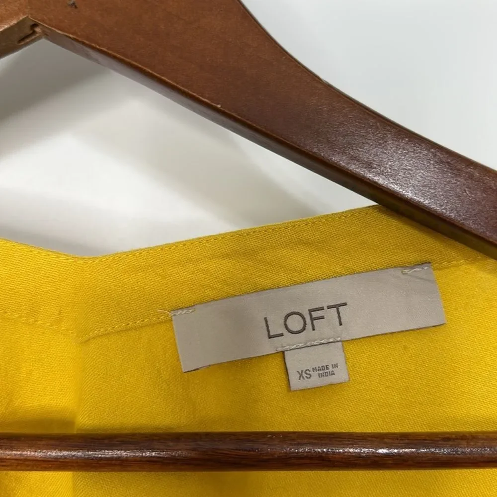 LOFT Linen Blend Balloon Sleeve Mustard Yellow Blouse XS